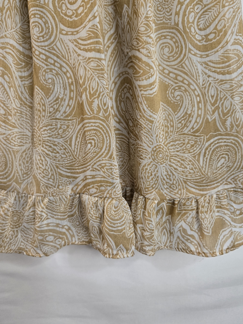 Sienna Sky Mustard paisley smocked mini puff sleeves boho western XS square neck - Picture 3 of 12